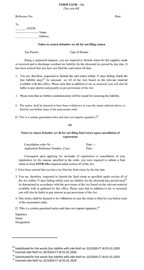 GSTR 3A Form 