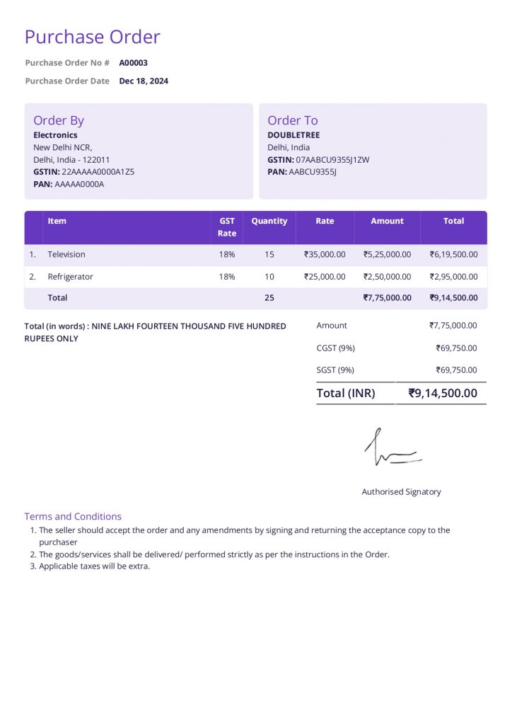 Sample Purchase order 